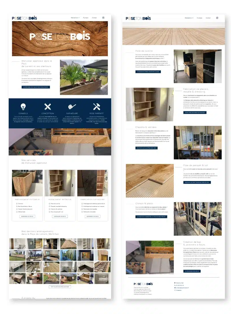 Pose ton Bois - Cas client - Création de logo, identité visuelle et site internet - Site web 1