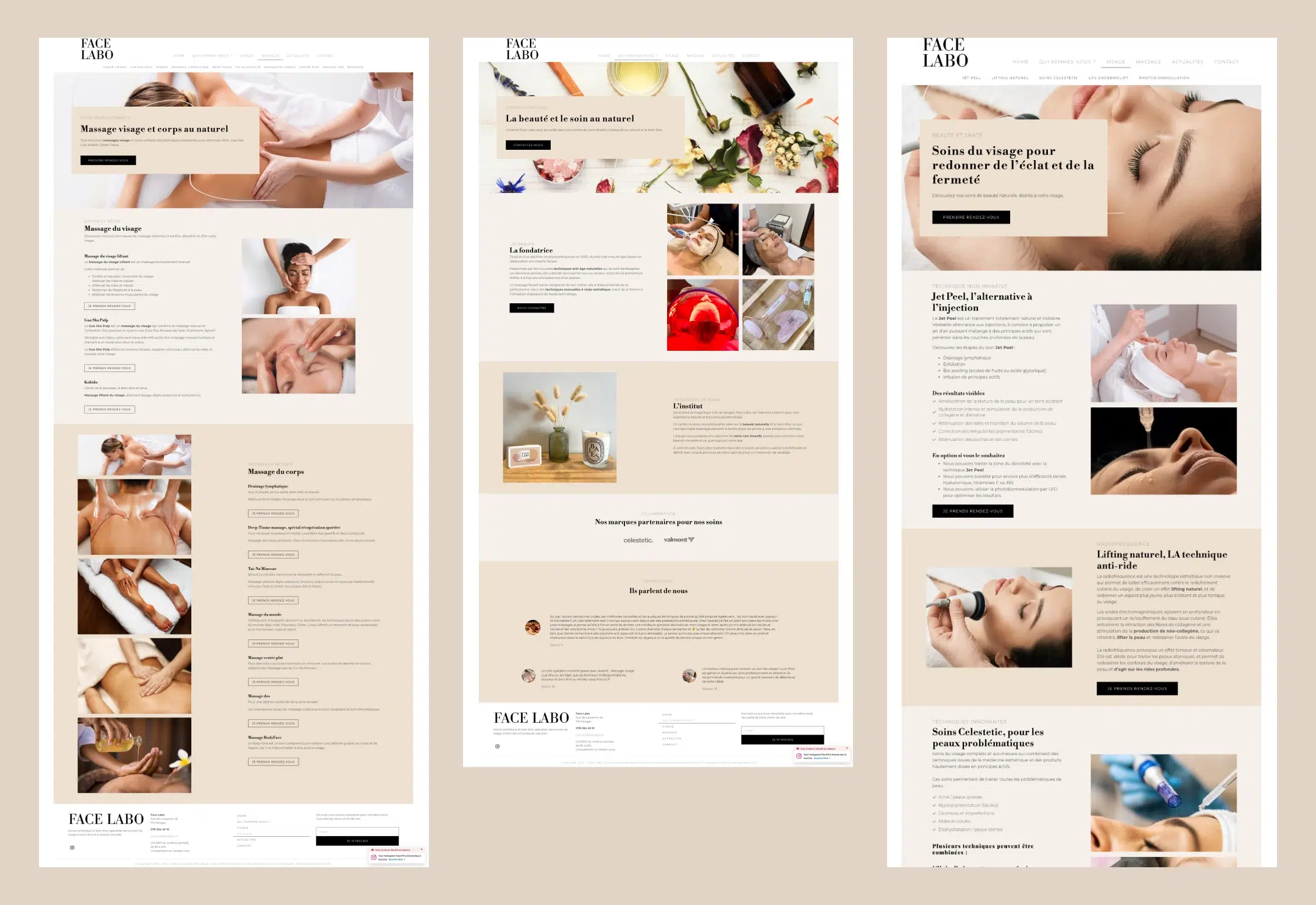 Refonte du site internet institut de beauté Face Labo - suite des pages du site